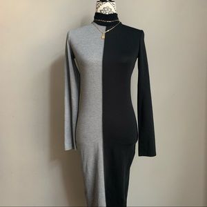 Zara Basic Half Grey Half Black Long Sleeve Dress